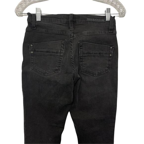 Rock & Republic‎ Rocker Carpenter Cropped Black Jeans 2 Front Pockets Mid Rise - Picture 6 of 9